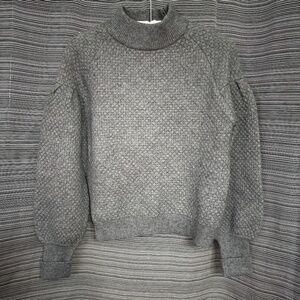 SFERRA Casual Cropped Grey Raglan Bubble Sleeve Turtle Neck Sweater Size Small